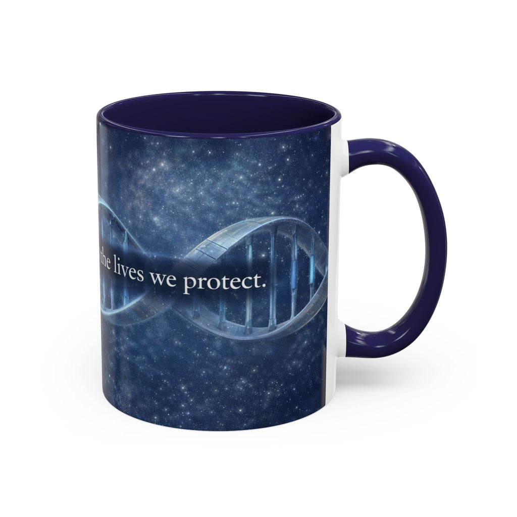 DNA Strand Coffee Mug — 'Built Through the Lives We Protect' Accent Mug