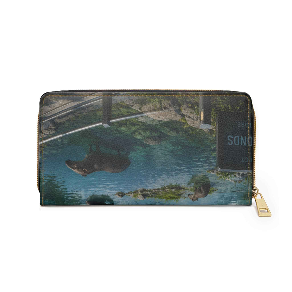 Zipper Wallet - Futuristic Eco Cityscape Print, Waterfall & Dome Landscape Travel Wallet