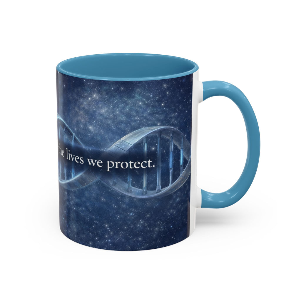 DNA Strand Coffee Mug — 'Built Through the Lives We Protect' Accent Mug
