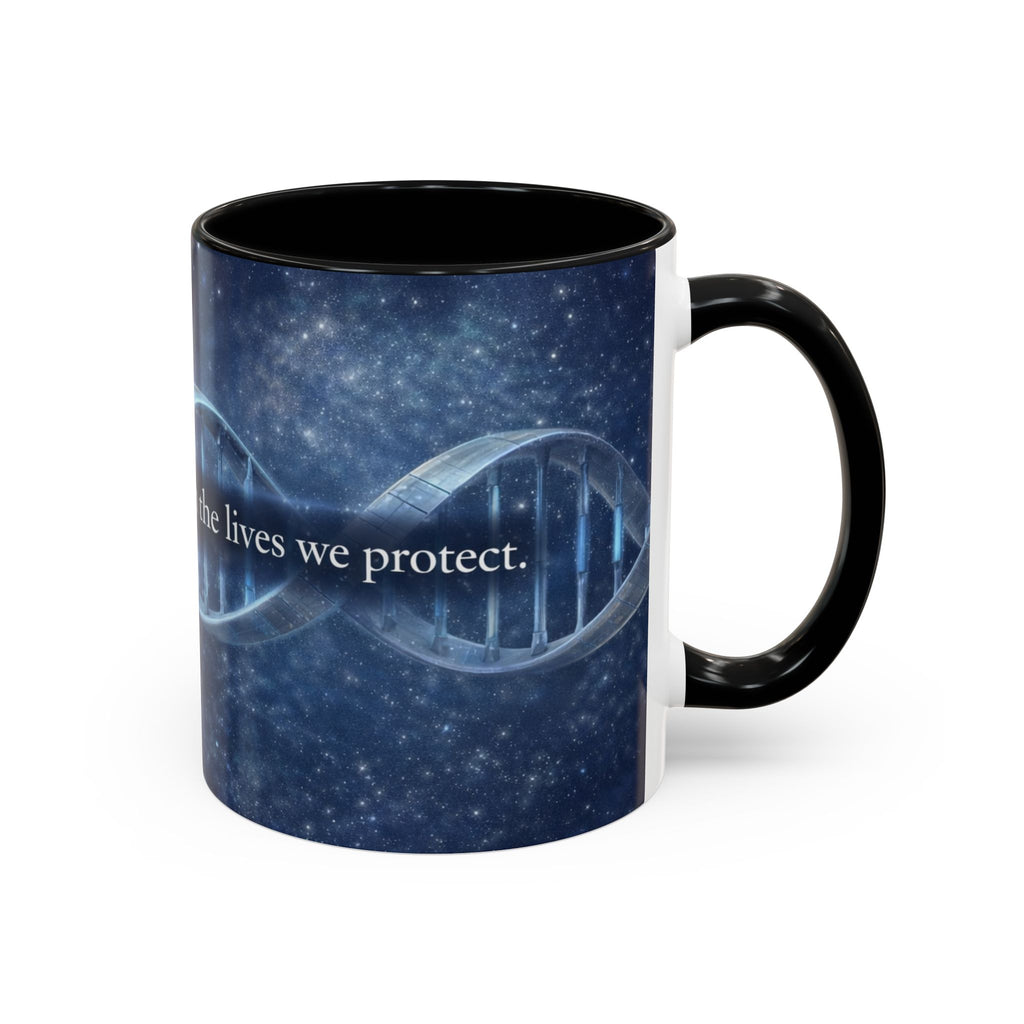 DNA Strand Coffee Mug — 'Built Through the Lives We Protect' Accent Mug