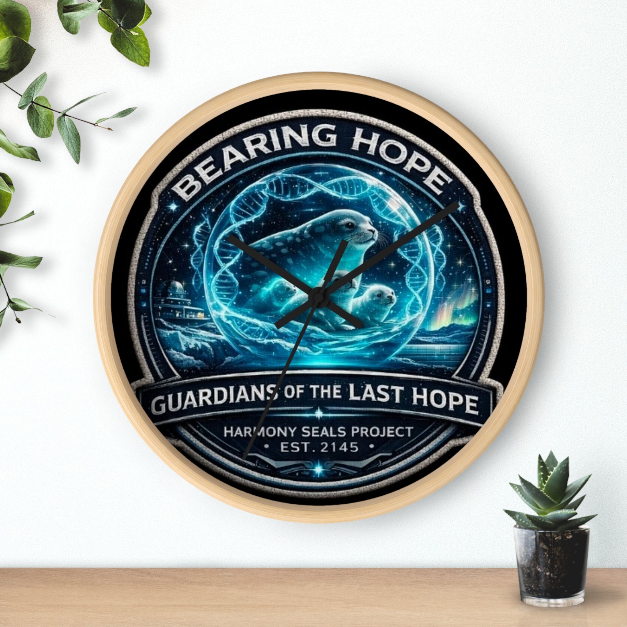 Bearing Hope Wall Clock — "Guardians of the Last Hope" Seal Conservation Design