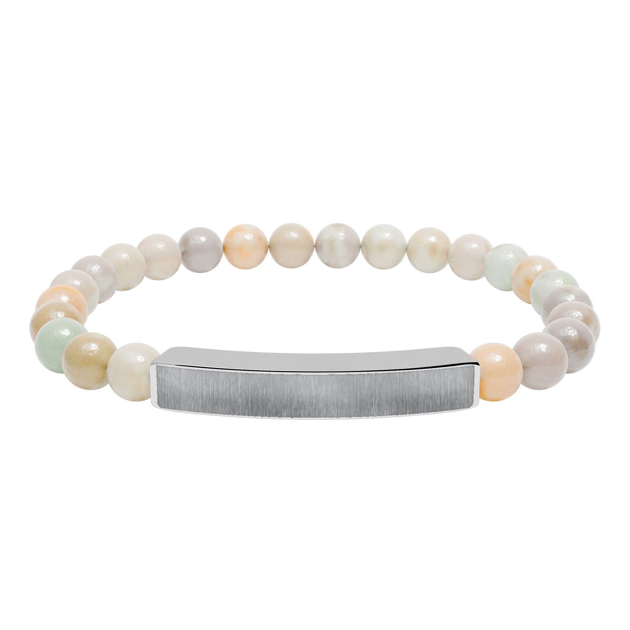 Engravable Natural Stone Bar Bracelet — Stretch Beaded Personalized Jewelry