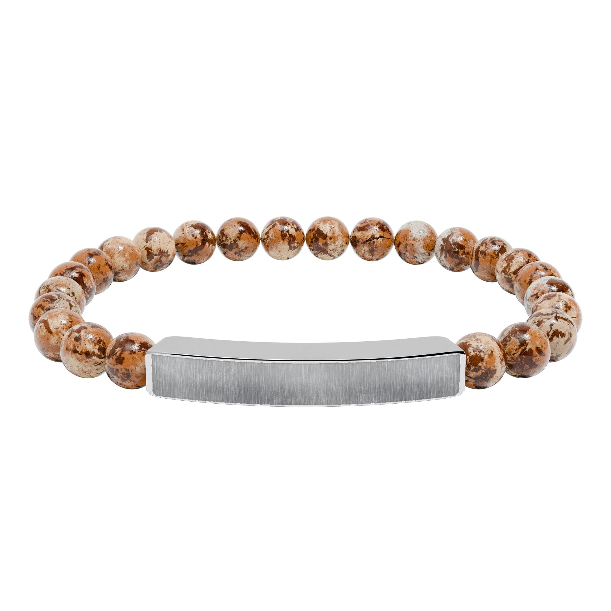 Engravable Natural Stone Bar Bracelet — Stretch Beaded Personalized Jewelry