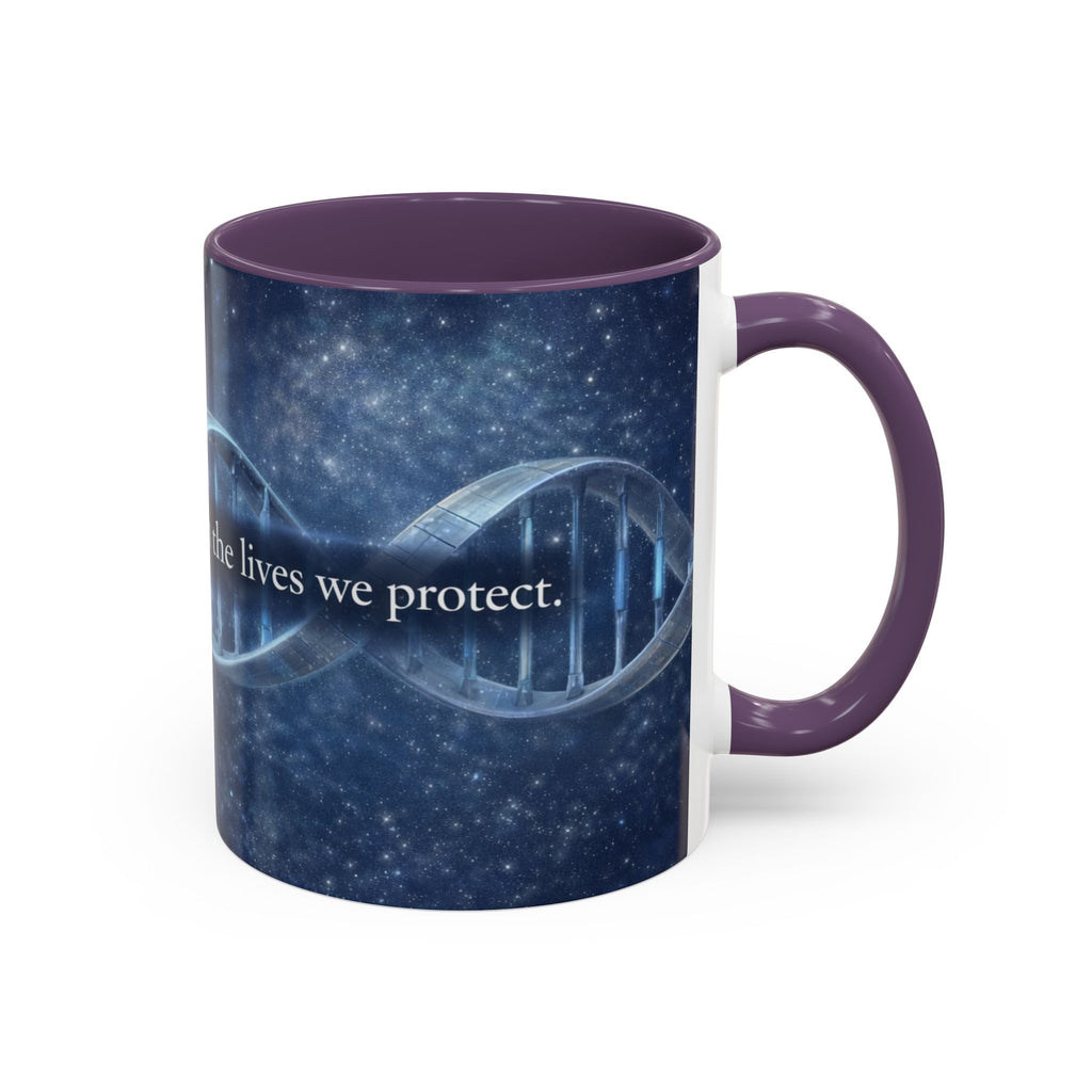 DNA Strand Coffee Mug — 'Built Through the Lives We Protect' Accent Mug
