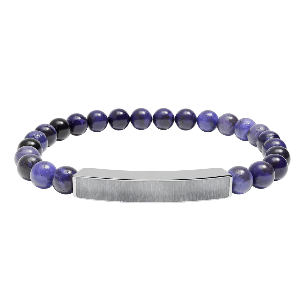Engravable Natural Stone Bar Bracelet — Stretch Beaded Personalized Jewelry