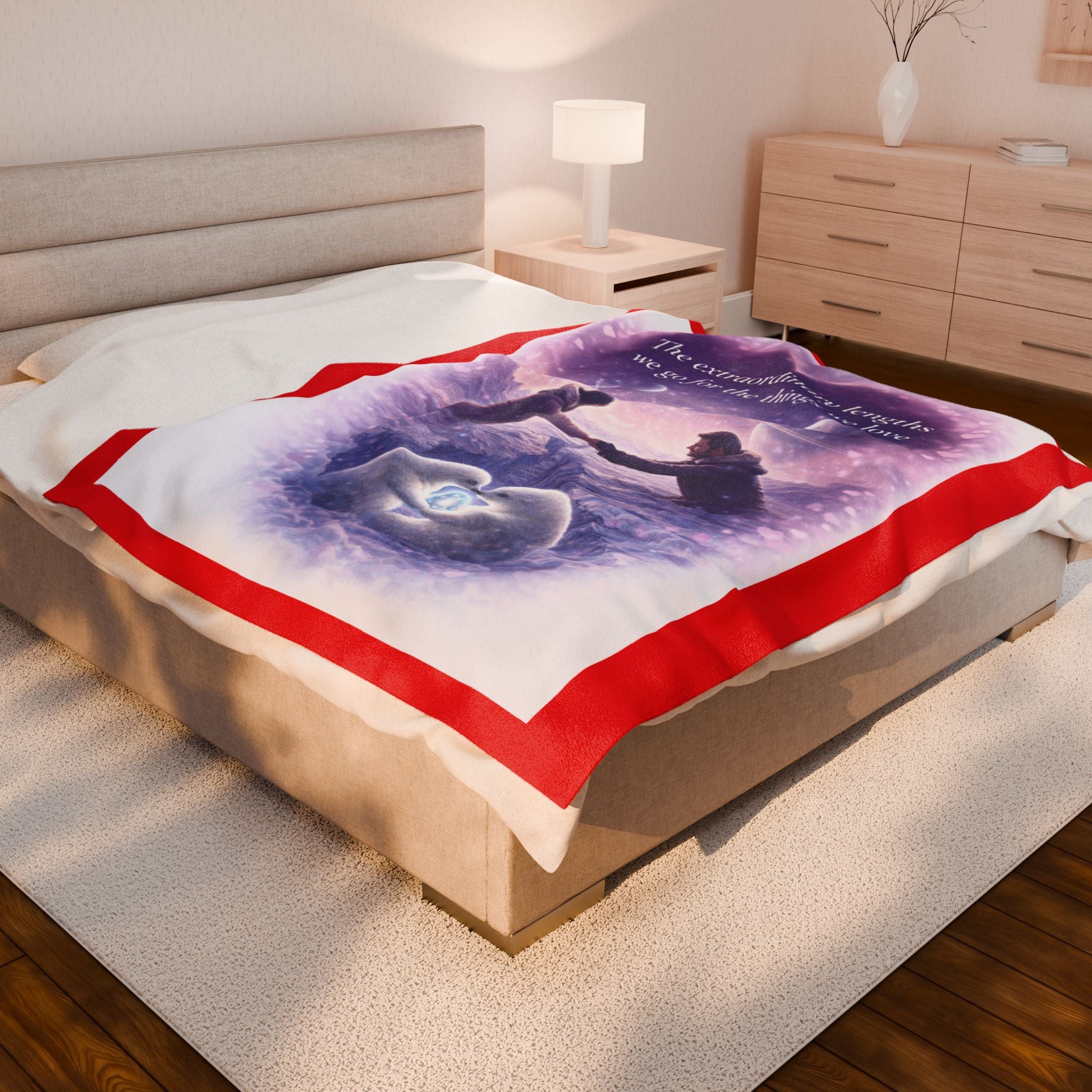Velveteen Plush Blanket — "The extraordinary lengths we go for the things we love" Romantic Keepsake Throw