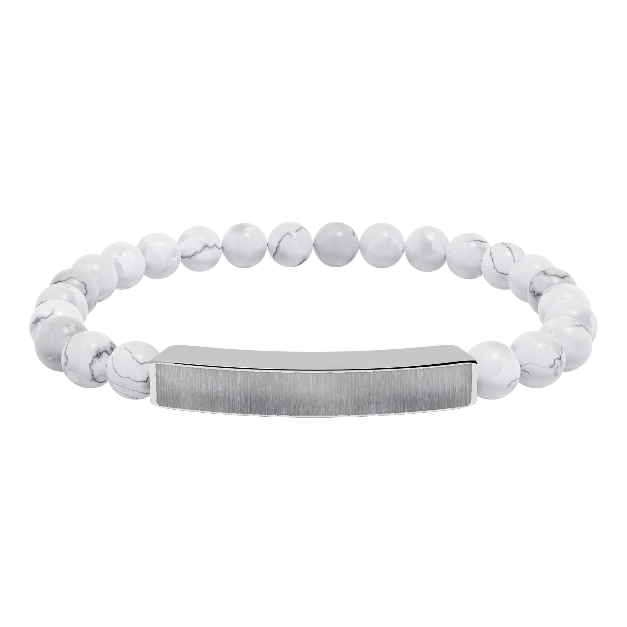 Engravable Natural Stone Bar Bracelet — Stretch Beaded Personalized Jewelry