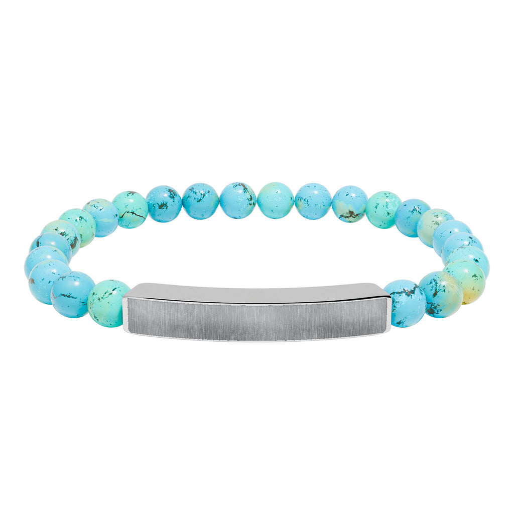 Engravable Natural Stone Bar Bracelet — Stretch Beaded Personalized Jewelry
