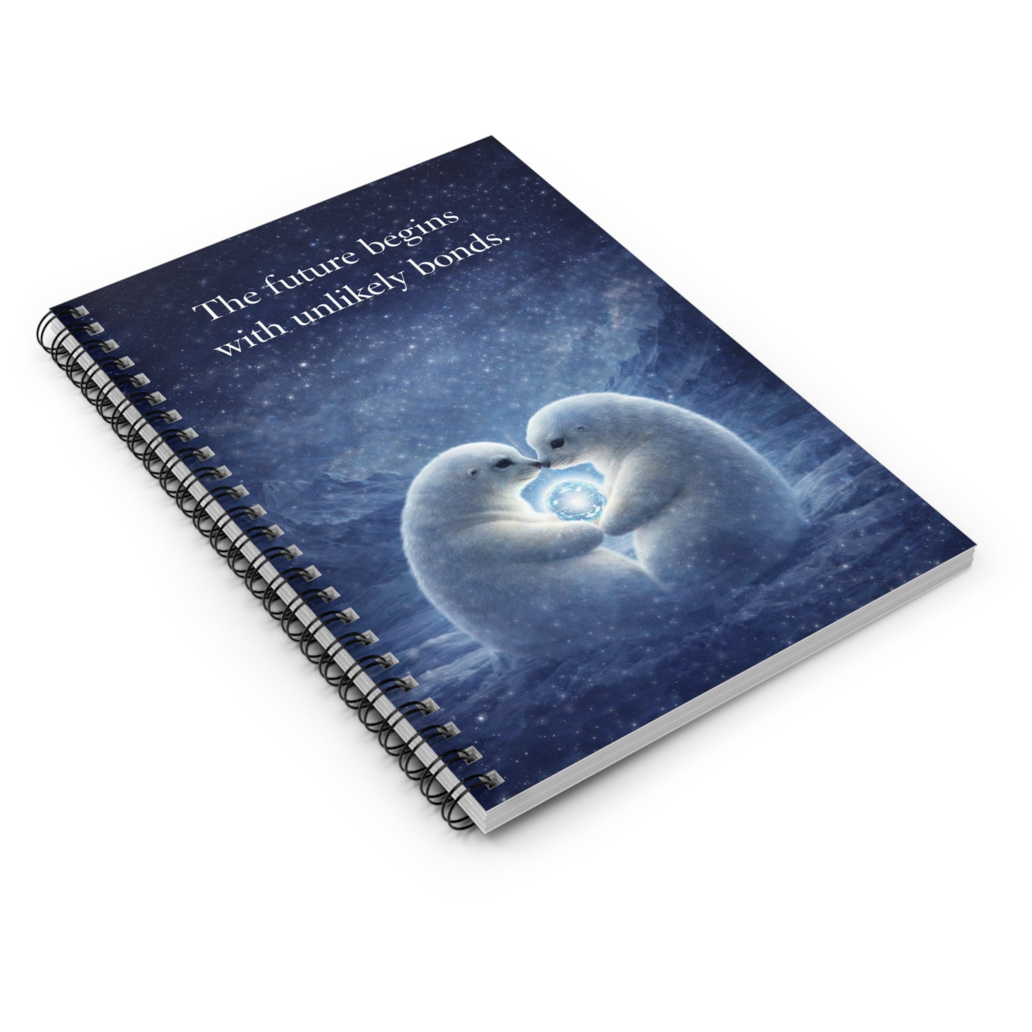 Penguin Heart Spiral Notebook — "The future begins with unlikely bonds." Ruled Journal