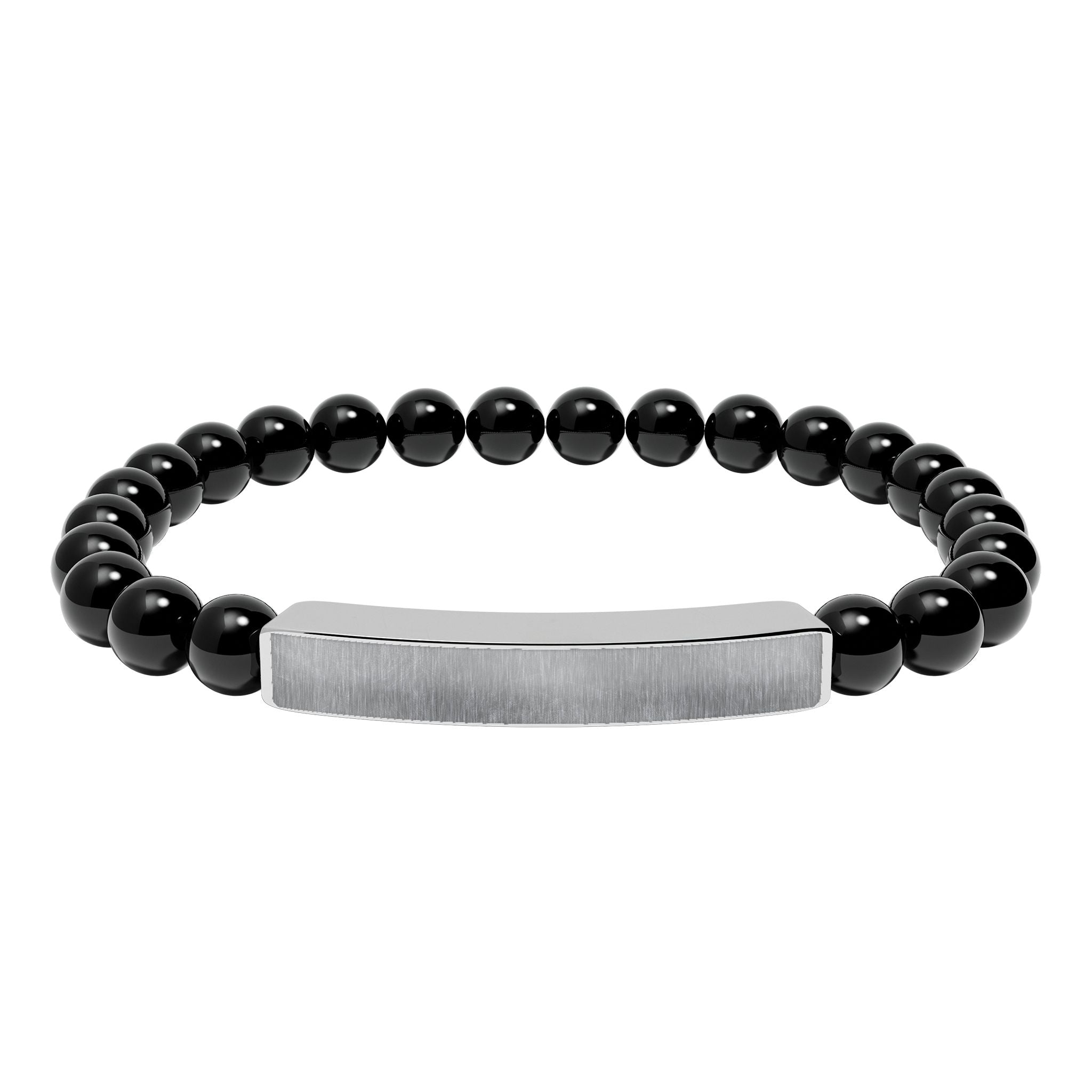 Engravable Natural Stone Bar Bracelet — Stretch Beaded Personalized Jewelry
