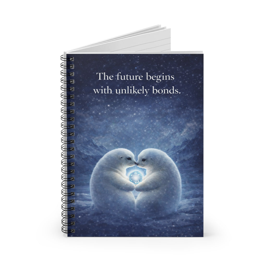 Penguin Heart Spiral Notebook — "The future begins with unlikely bonds." Ruled Journal