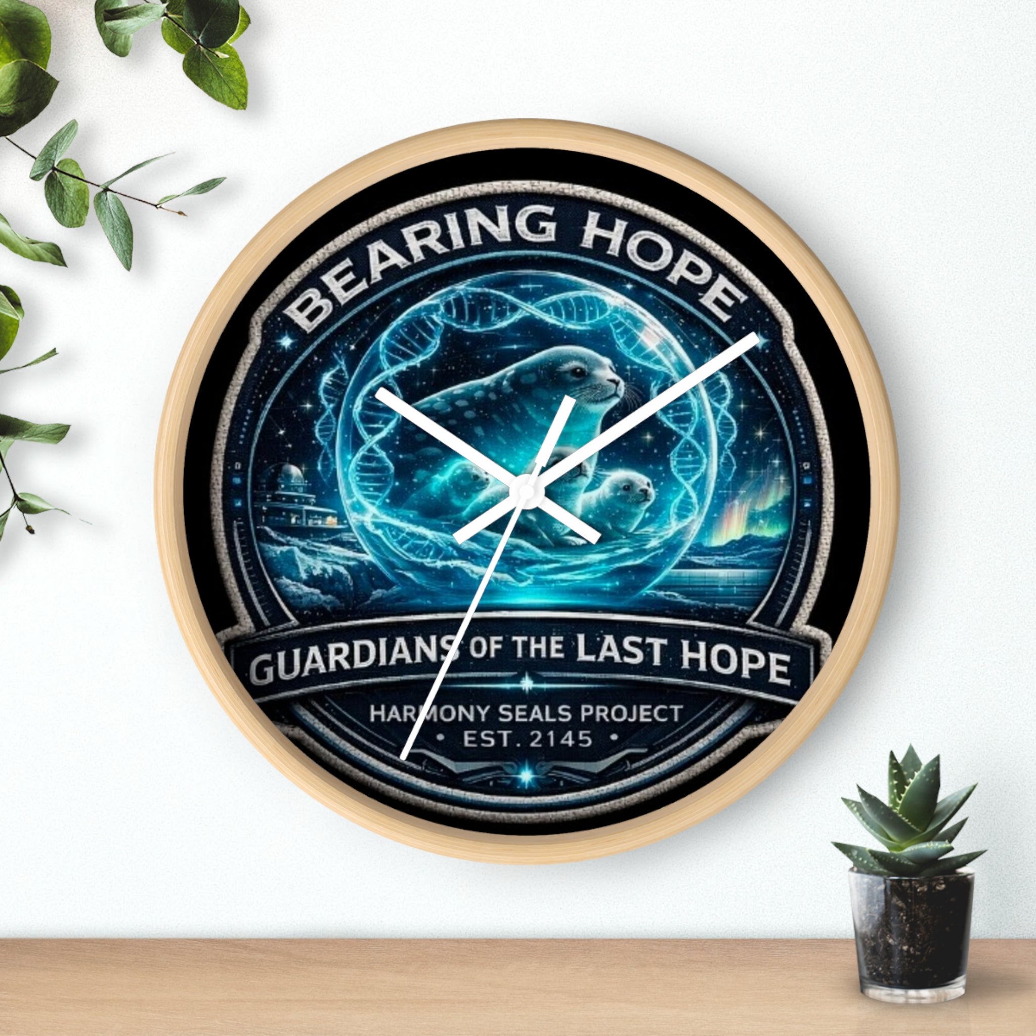 Bearing Hope Wall Clock — "Guardians of the Last Hope" Seal Conservation Design