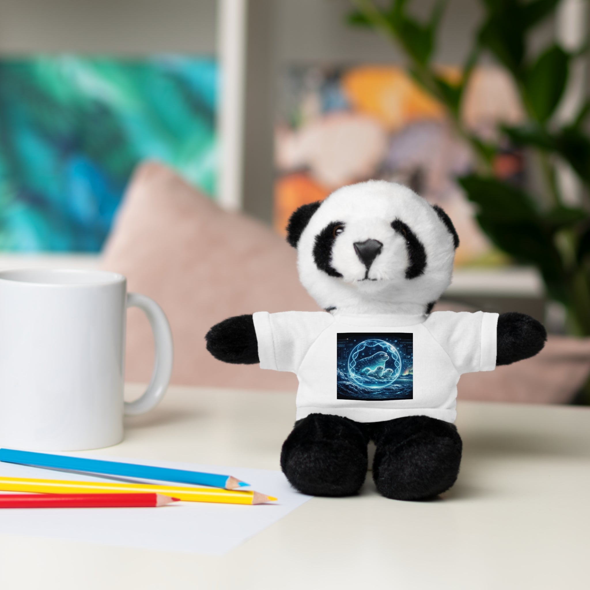Plush Bear with Cosmic Ocean T‑Shirt — Cute Gift for Kids & Space Lovers