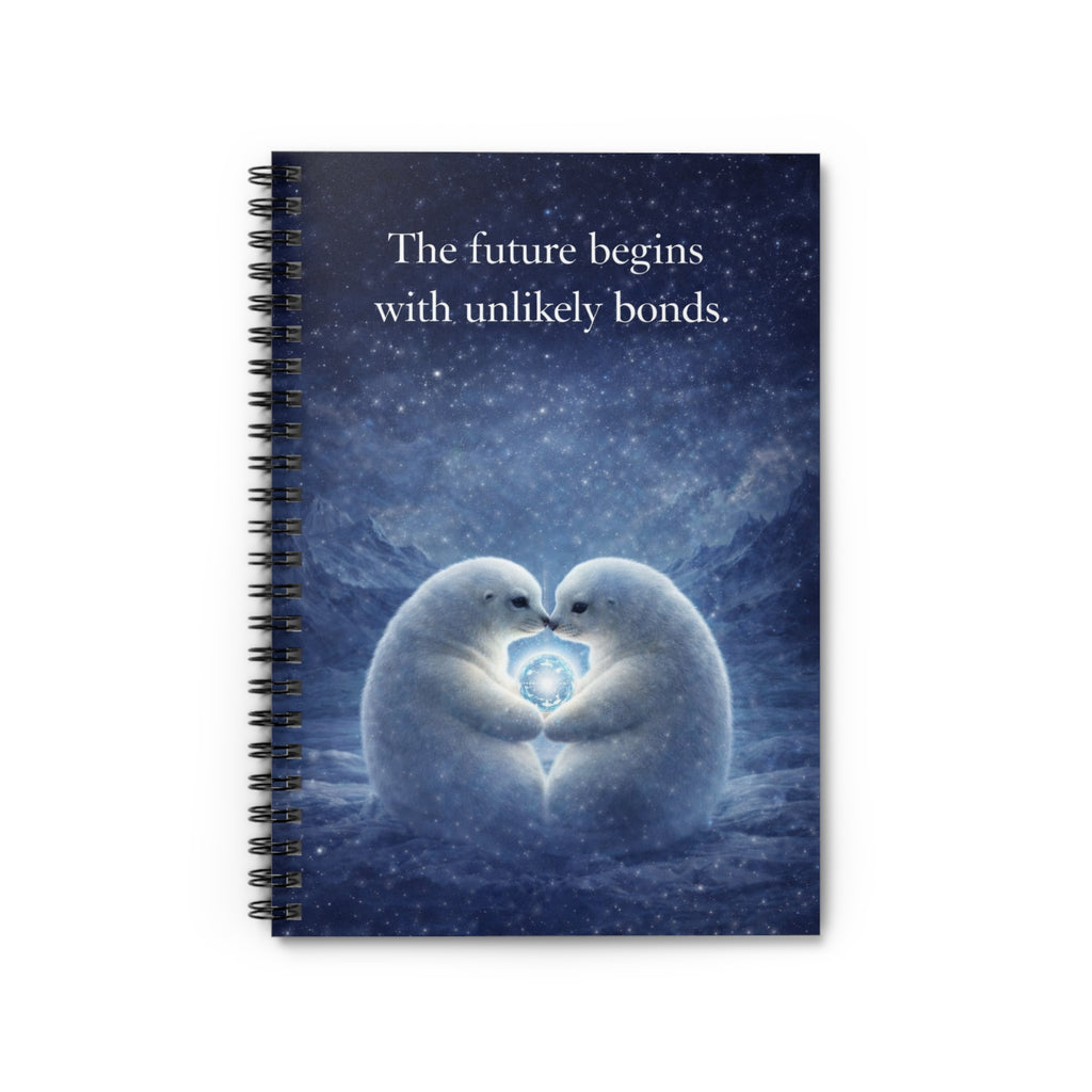 Penguin Heart Spiral Notebook — "The future begins with unlikely bonds." Ruled Journal