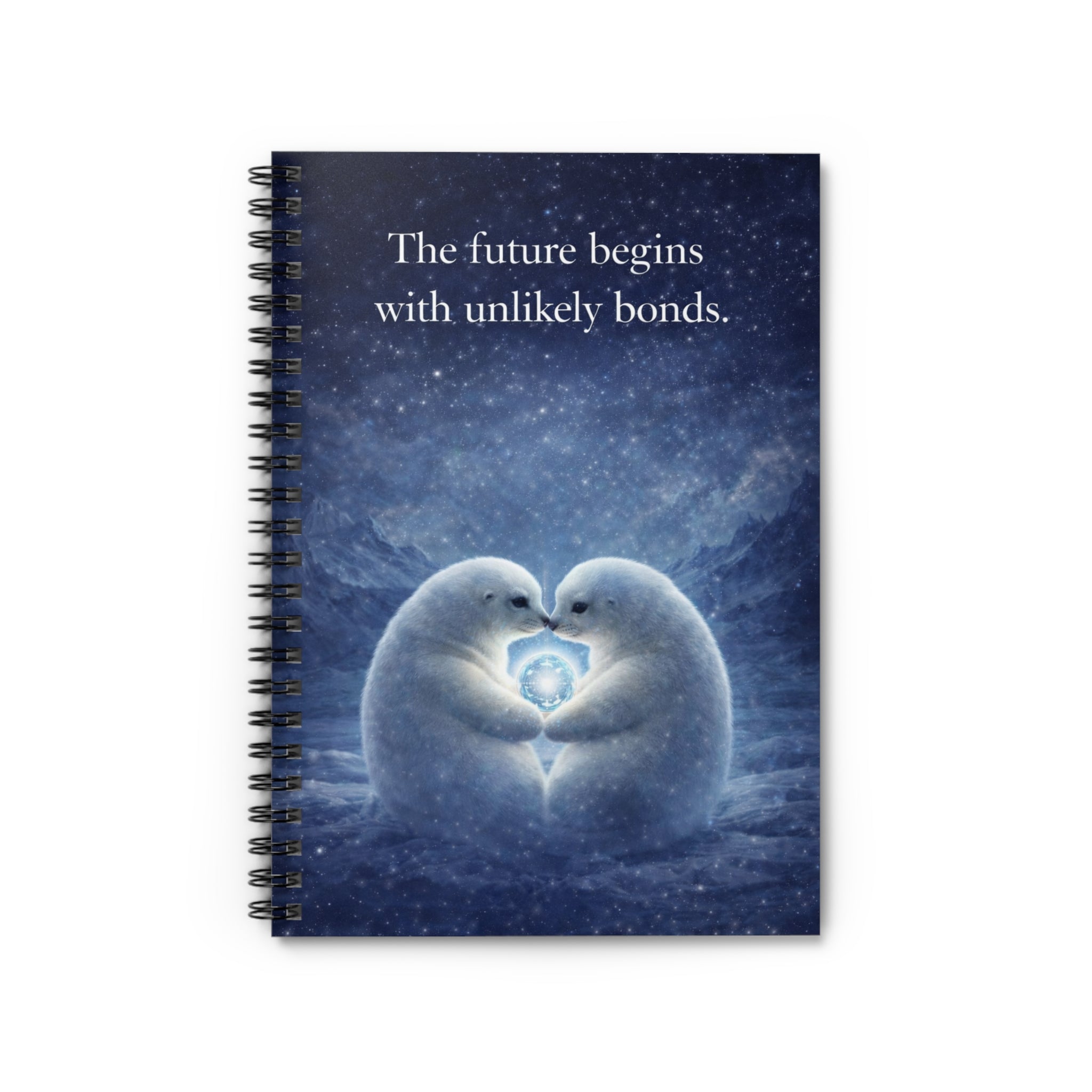 Penguin Heart Spiral Notebook — "The future begins with unlikely bonds." Ruled Journal
