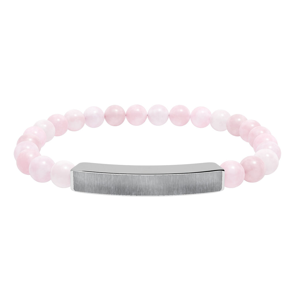Engravable Natural Stone Bar Bracelet — Stretch Beaded Personalized Jewelry