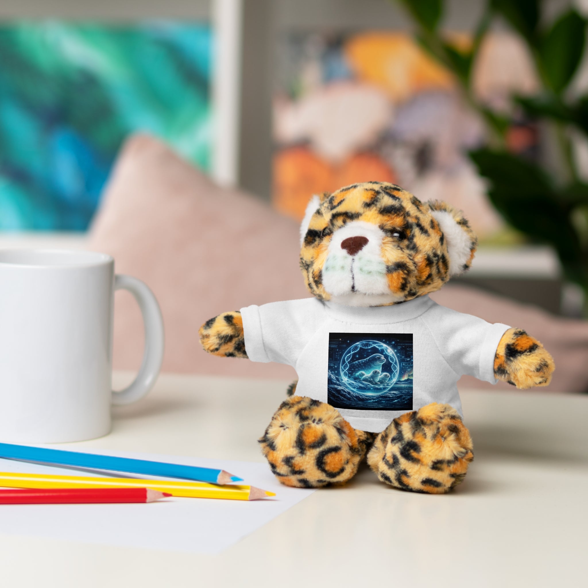 Plush Bear with Cosmic Ocean T‑Shirt — Cute Gift for Kids & Space Lovers